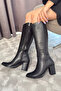 Women's Paris Black Leather Side Zipper Below the Knee Boots - 2