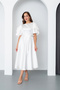 Women's White Short Sleeve Bow Midi Satin Dress - 2