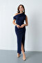 Women's Navy Off-Shoulder Midi Occasion Dress