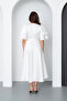 Women's White Short Sleeve Bow Midi Satin Dress - 5