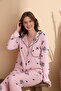 Rabbit Pattern Cares Knitted Lycra Long Sleeve Women's Buttoned Pajama Set