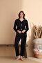 Black Milan Soft Knitted Stretch Fabric Long Sleeve Women's Pajama Set - 3