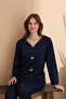 Navy Blue Milan Soft Knitted Lycra Long Sleeve Women's Pajama Set