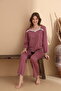 Rose Taupe Milan Soft Knitted Stretch Fabric Long Sleeve Women's Lace Pajama Set - 2