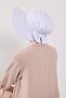 Combed Cotton Bonnet Turban with Detachable Bow on the Back, S-4, White - 5