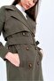 Khaki 100% Cotton Gabardine Midi (95cm) Lined Belted Women's Trench Coat 1113 - 6
