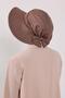 Combed Cotton Bonnet Turban with Detachable Bow on the Back, S-4, Chocolate - 5
