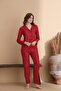 Heart Pattern Suede Knitted Long Sleeve Women's Buttoned Pajama Set - 3