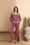 Rose Taupe Milan Soft Knitted Stretch Fabric Long Sleeve Women's Lace Pajama Set - 3