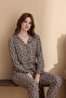 Leopard Pattern Suede Knitted Long Sleeve Women's Buttoned Pajama Set