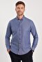 Navy Blue Men's Oxford Shirt - Slim Fit, Long Sleeve, Buttoned Collar