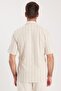 Men's Regular Fit Classic Cut Short Sleeve Apaş Collar Striped Pocket 100% Cotton Shirt - 7