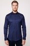 Slim Fit Long Sleeve Lycra Plain Cotton Satin Men's Navy Blue Shirt - 5