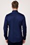 Slim Fit Long Sleeve Lycra Plain Cotton Satin Men's Navy Blue Shirt - 5
