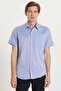 Men's Regular Fit Classic Cut Short Sleeve Cotton Single Pocket Dobby Cobalt Blue Shirt