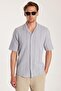 Men's Regular Fit Comfortable Cut Oversize 100% Cotton Linen Effect Short Sleeve Sporty Lapel Collar Gray Shirt - 2