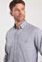 Classic Fit Long Sleeve Oxford Texture Collar Buttoned Pocket Embroidered Men's Blue Shirt - 2