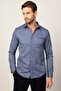 Modern Slim Fit Long Sleeve Cotton Easy-Iron Dobby Men's Navy Blue Shirt