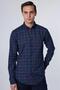 Men's Slim Fit Slim Cut Long Sleeve Cotton Easy-Iron Checkered Button-Down Collar Shirt