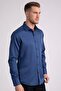 Men's modern slim fit plain satin cotton indigo shirt - 2