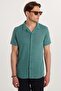 Men's Slim Fit Slim Fit Short Sleeve Knitted Texture Apache Collar Green Shirt