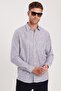 Men's Regular Fit Classic Cut Oversized Long Sleeve 100% Cotton Linen Texture Single Pocketed Smoked Striped Shirt - 5