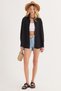 Women's Oversize Wide Cut Wrinkle Detail Long Sleeve Textured Black Shirt - 6