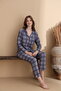 Plaid Pattern Suede Knitted Long Sleeve Women's Buttoned Pajama Set - 2