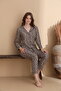 Leopard Pattern Suede Knitted Long Sleeve Women's Buttoned Pajama Set - 2