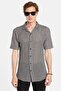 Men's Relax Fit Relaxed Cut Apaş Collar Short Sleeve Patterned Knitted Black Shirt - 4