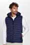 Men's Slim Fit Wind-Resistant Navy Blue Inflatable Vest with Pockets and Removable Hood