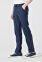Dark Navy Blue 100% Linen Trousers with Elastic Waist - 2