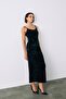 Strappy Velvet Midi Dress - Black - 6