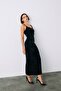 Strappy Velvet Midi Dress - Black