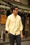 Classic Long Sleeve Pocketless Linen Collar Buttoned Bottom Men's Shirt with Gift Box Fs-003686 - Yellow - 6