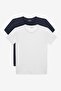 Unisex 2-Pack White-Navy Blue Slim Fit Slim Fit 100% Cotton Crew Neck T-Shirt