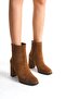 Mubiano Genuine Leather Collection Women's Zippered Round Toe Thick Heeled Short Suede Boots Brown - Mca - 6