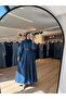 Women's Full Button Front Slim Belted Hijab Denim Jeans Overcoat
