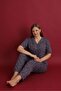 Women's Plus Size Curve Print Lapel Lace Buttoned Short Sleeve Bamboo Pajamas Set - 4