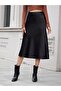 Women's Stylish Black Satin Midi Flared Skirt