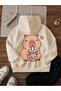 Capybara Back Printed Beige Hooded Kangaroo Pocket Sweatshirt Hodie - 2
