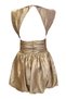 Metallic Metallized Lame Fabric Pocket Balloon Skirt Back Low Cut V Neck Night Party Invitation Evening Dress - 6
