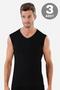 3 Pieces Black Sleeveless Men's Athlete V-Neck Zero Sleeve T-Shirt 100% Cotton