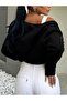 Black Zippered Crop Sweatshirt Cardigan - 2