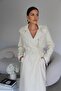 Ecru White Lined Belt and Button Detailed Premium Leather Trench Coat - 4