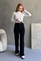 High Waist Bird Eye Detailed Corded Fabric Ribbed Knit Flared Pants