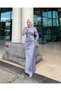 Satin Hijab Evening Dress with Tassels Sleeves and Train - 5