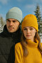 Unisex Folded Turquoise and Mustard 2-Piece Beanie Set