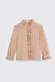 Girl's Ruffle Detailed Floral Patterned Beige Shirt