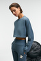 Anouk Women's Cotton Print and Patch Detailed Crew Neck Crop Petrol Blue Sweatshirt - 5